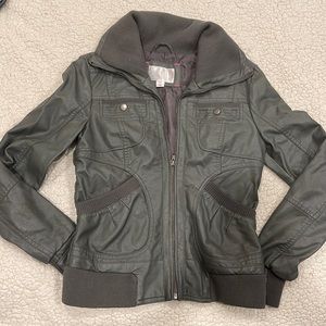 Dark Grey Faux Leather Jacket